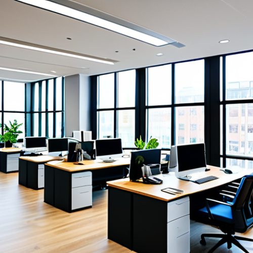 Home 18 **
"A brightly lit, modern office space with large windows showcasing natural light, filled with fully clothed professionals working diligently at their desks, appropriate attire, safe for work, perfect anatomy, natural proportions, professional photography, high quality. Emphasis on the positive impact of lighting on productivity. Family-friendly setting."
**