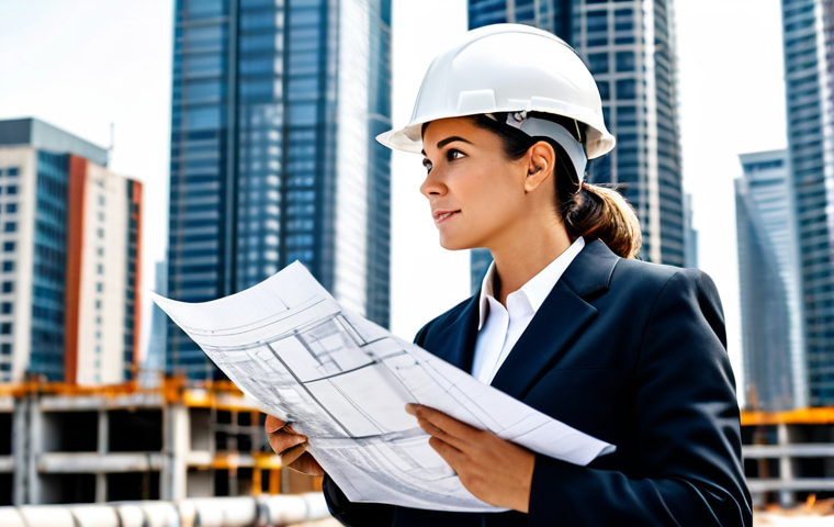 **

"A successful female engineer in a professional, fully clothed business attire, reviewing blueprints on a construction site with skyscrapers in the background, wearing a safety helmet, safe for work, appropriate content, perfect anatomy, natural pose, professional photography, high quality, modest attire, family-friendly."

**