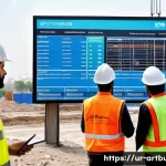 Home 22 건축과 인공지능 기술 결합 - A modern construction site in Pakistan during daylight, featuring a diverse team of engineers and ar...