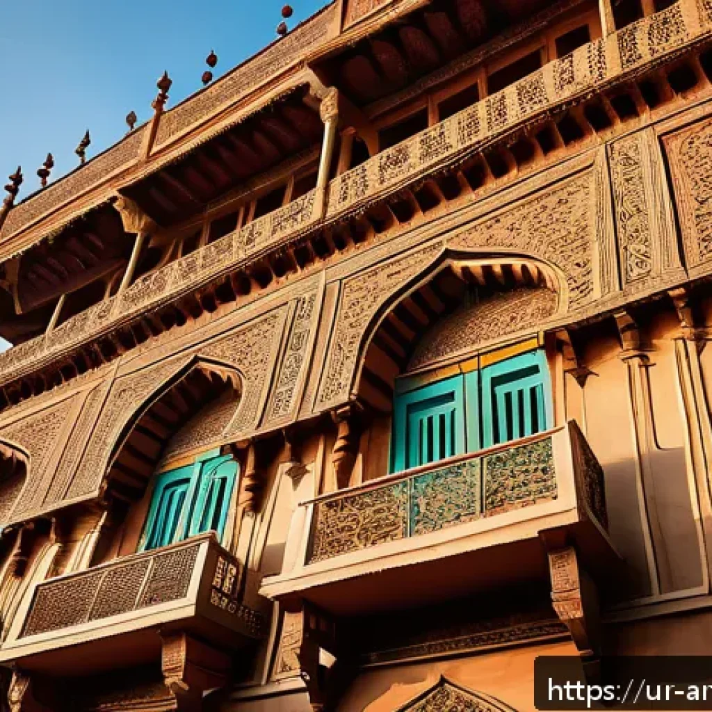 건축 사진 촬영 기법 - A majestic ancient building during golden hour in Lahore, Pakistan, bathed in soft, warm natural sun...