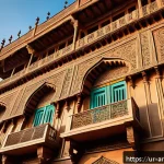 Home 23 건축 사진 촬영 기법 - A majestic ancient building during golden hour in Lahore, Pakistan, bathed in soft, warm natural sun...